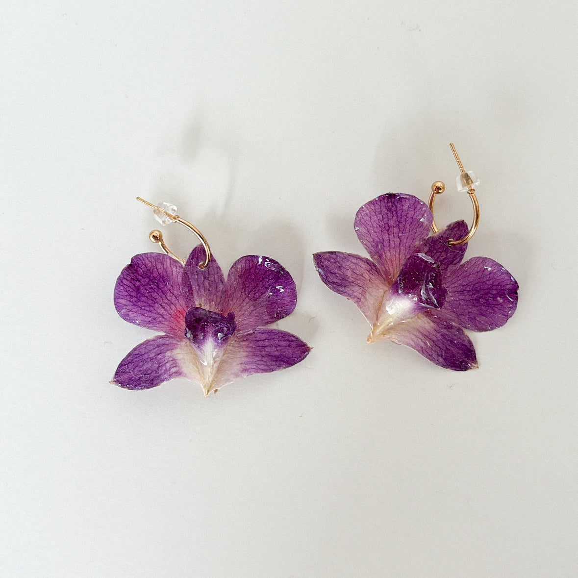 purple orchid preserved earrings