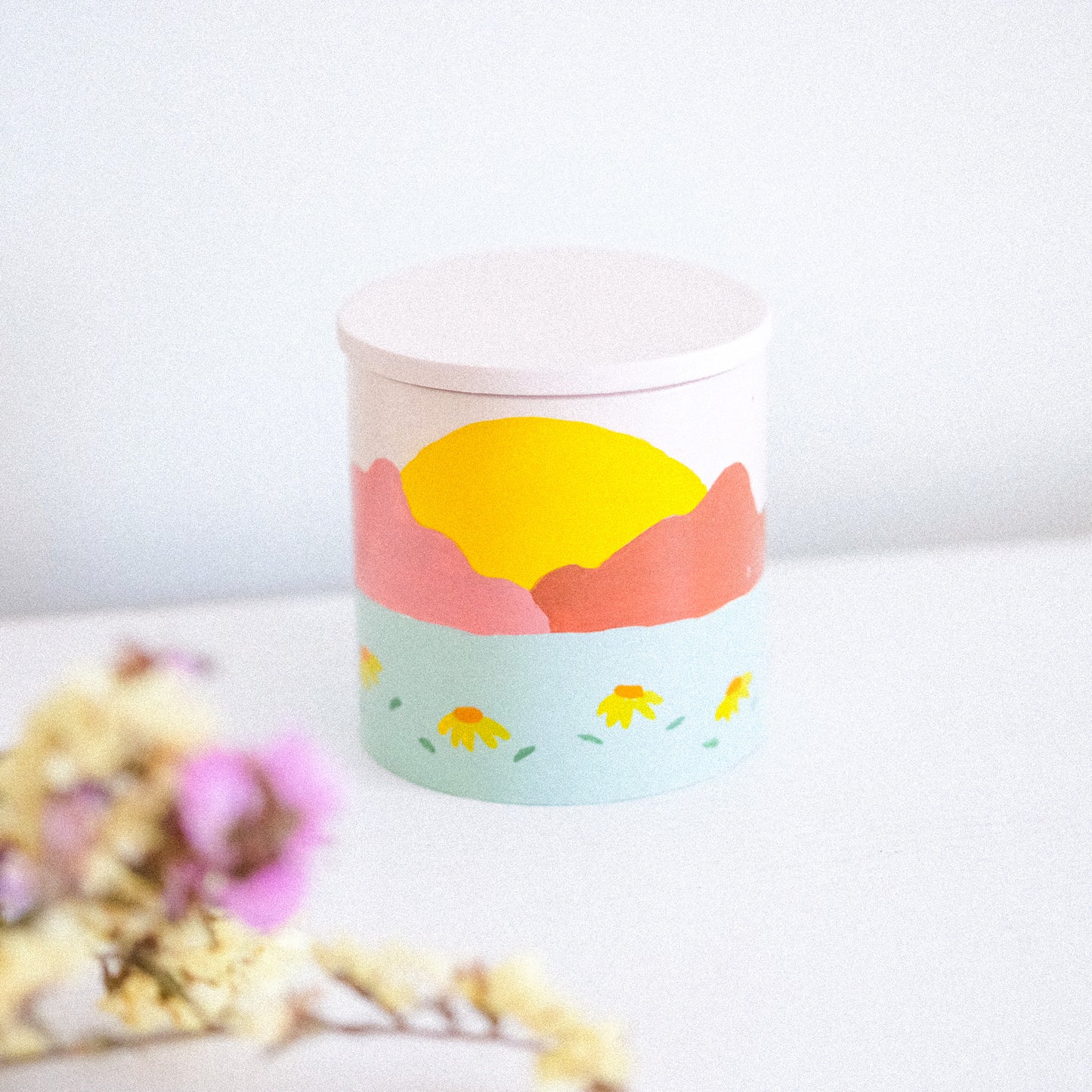 sunrise scented soy candle infused with english pear & freesia natural oils